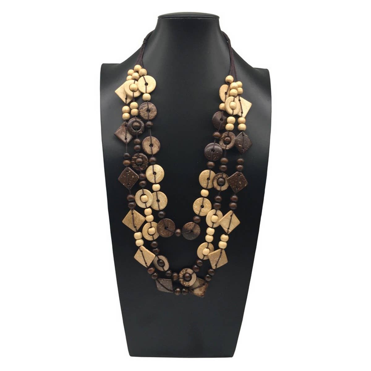 ETHNIC HAND-WOVEN COCONUT SHELL WOOD BEAD NECKLACE