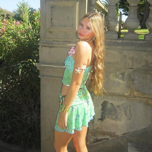 Sexy Printed Crop Cami and High Waist Skirt Set