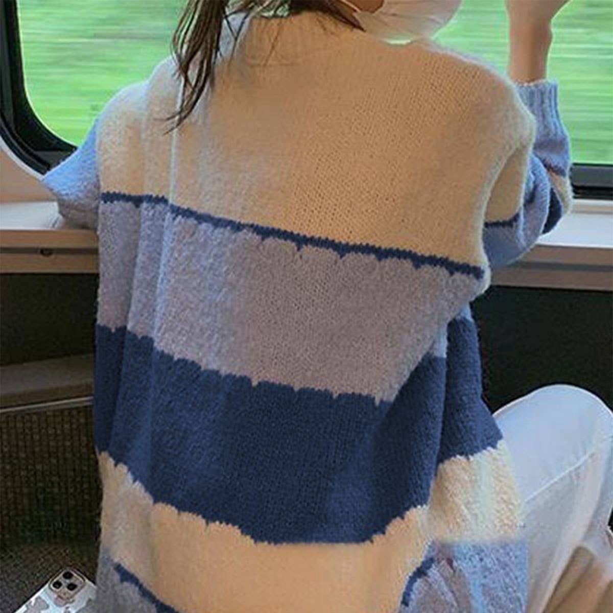 Striped slouchy casual all-in-one knit sweater