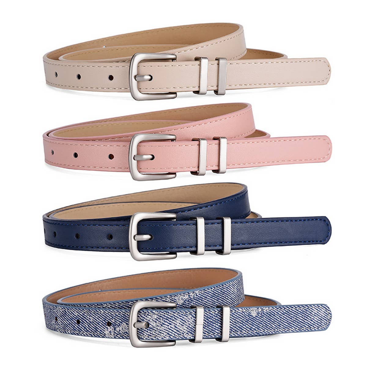 SIMPLE NEW MULTI-COLOR SILVER BUCKLE BELT_CWABE0586