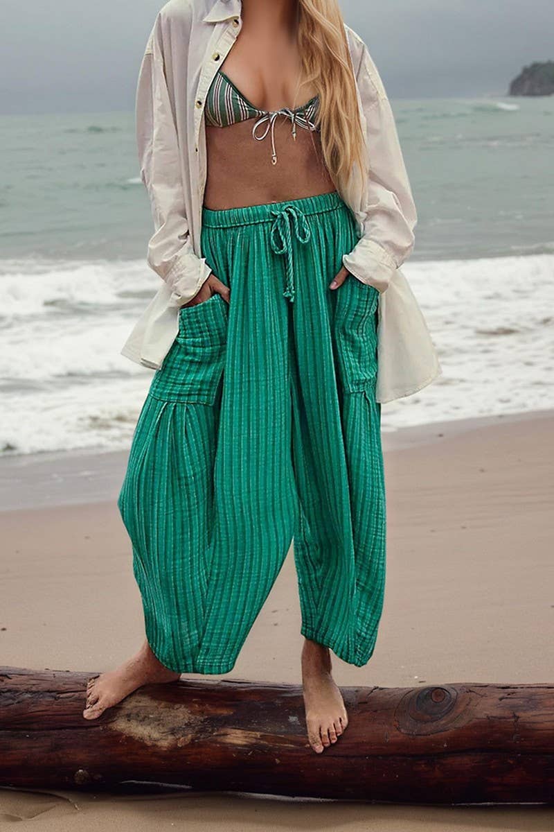 CWBLP01065_2025 SPRING FALL STRIPED ELASTIC WAIST PANTS