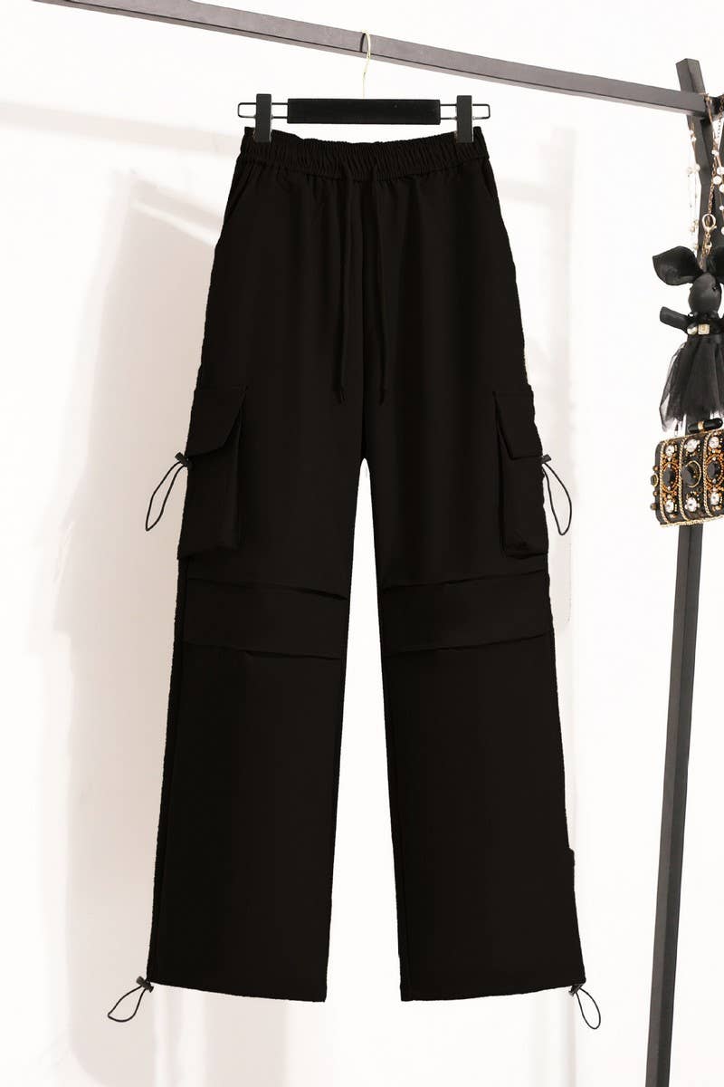 STRAIGHT-LEG SLIM CASUAL DRAWSTRING COMBAT PANTSCWBLP00923