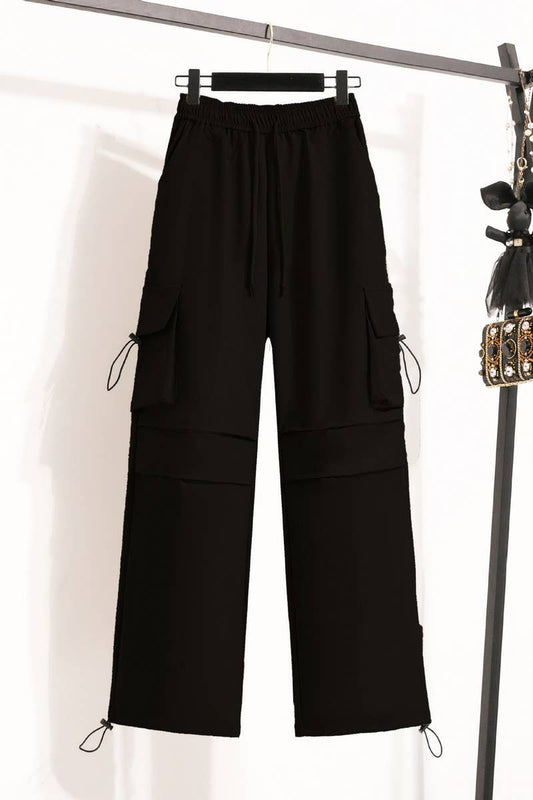 STRAIGHT-LEG SLIM CASUAL DRAWSTRING COMBAT PANTSCWBLP00923