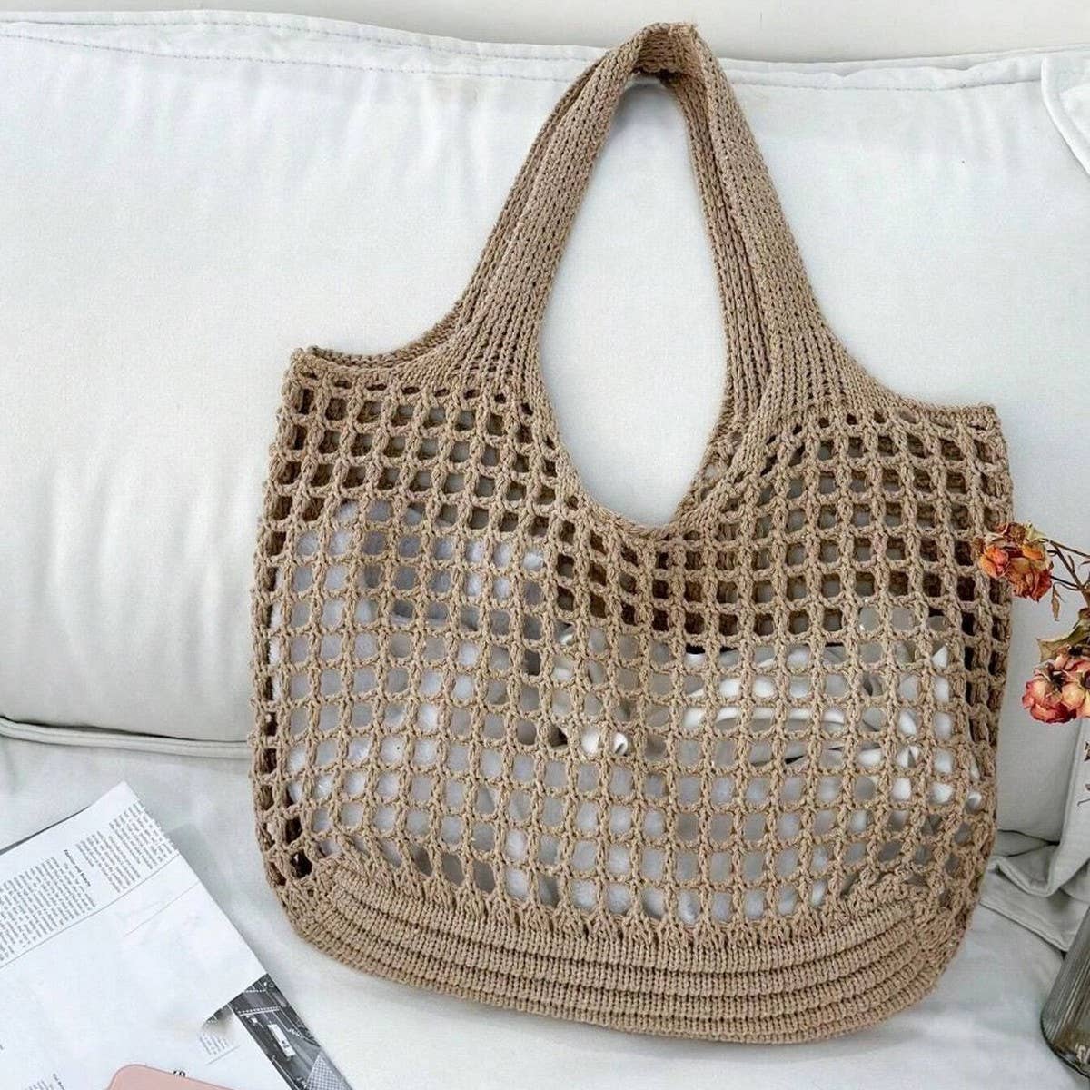 CWAB5056_NEW STYLE SHOPPING KNITTED HOLLOW WOVEN BAG