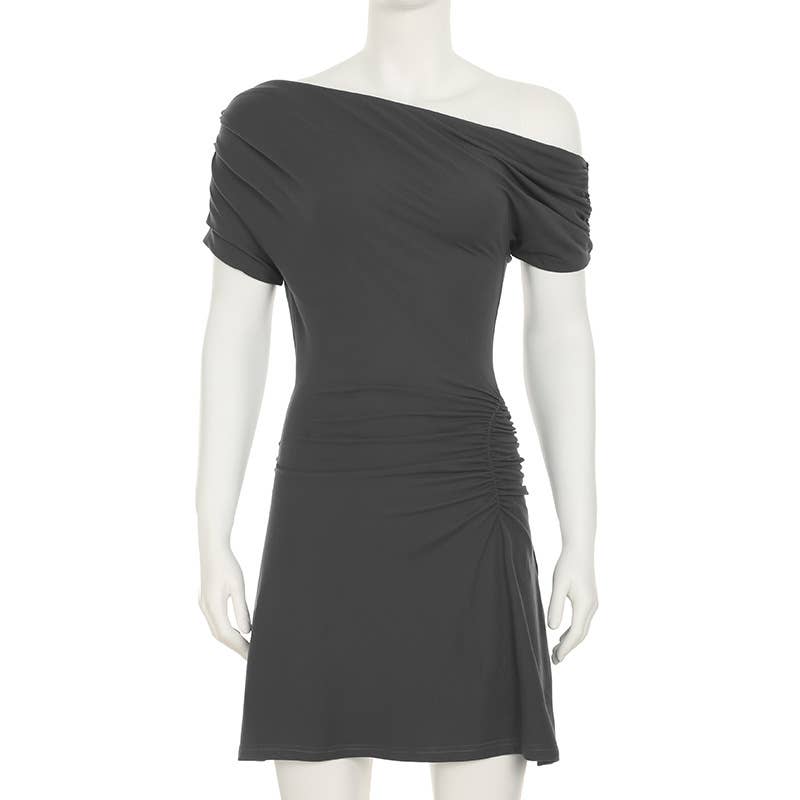 Off-the-shoulder pull-out high-waisted dress