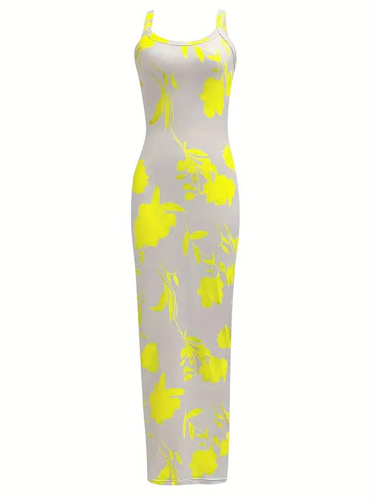 Yellow floral camisole sheath sheath hip dress