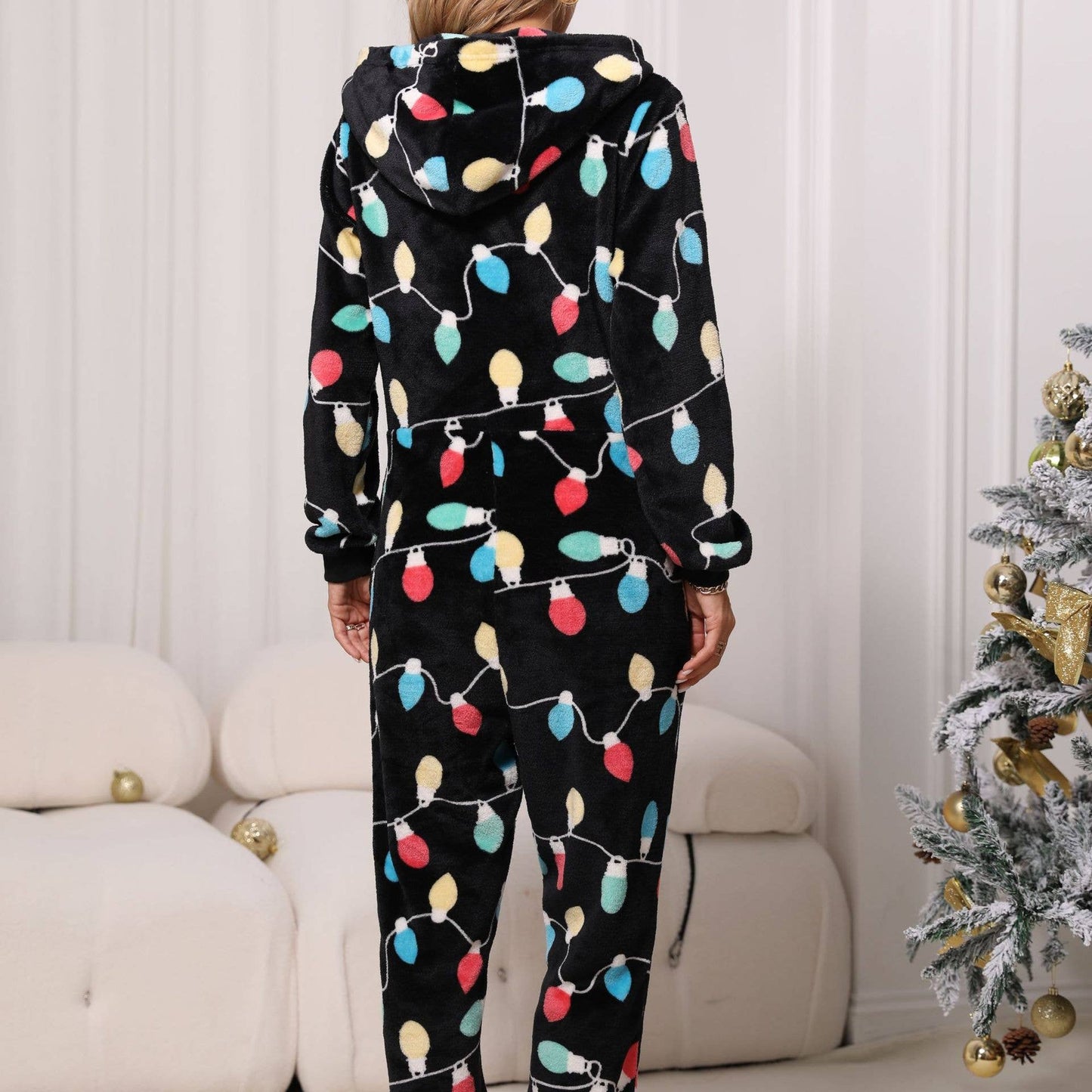 Warm flannel Christmas jumpsuit for home comfort