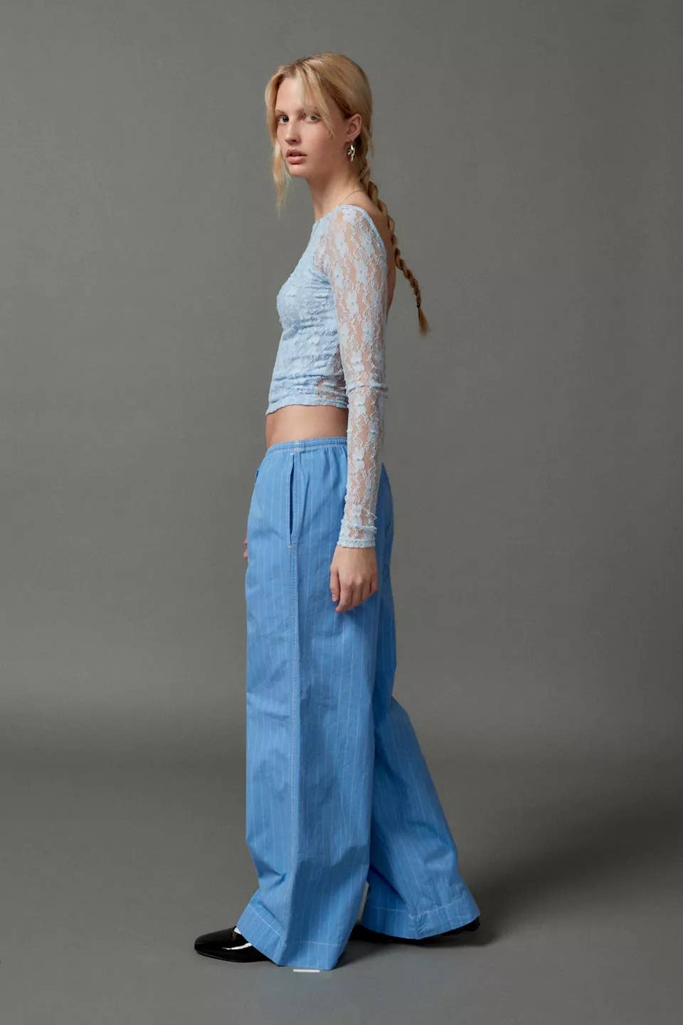 Striped street drawstring straight-leg pants