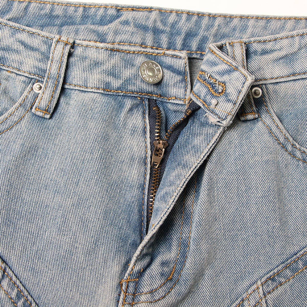 COLOR BLOCKING PATCHWORK WASHED LIGHT DENIM PANTS