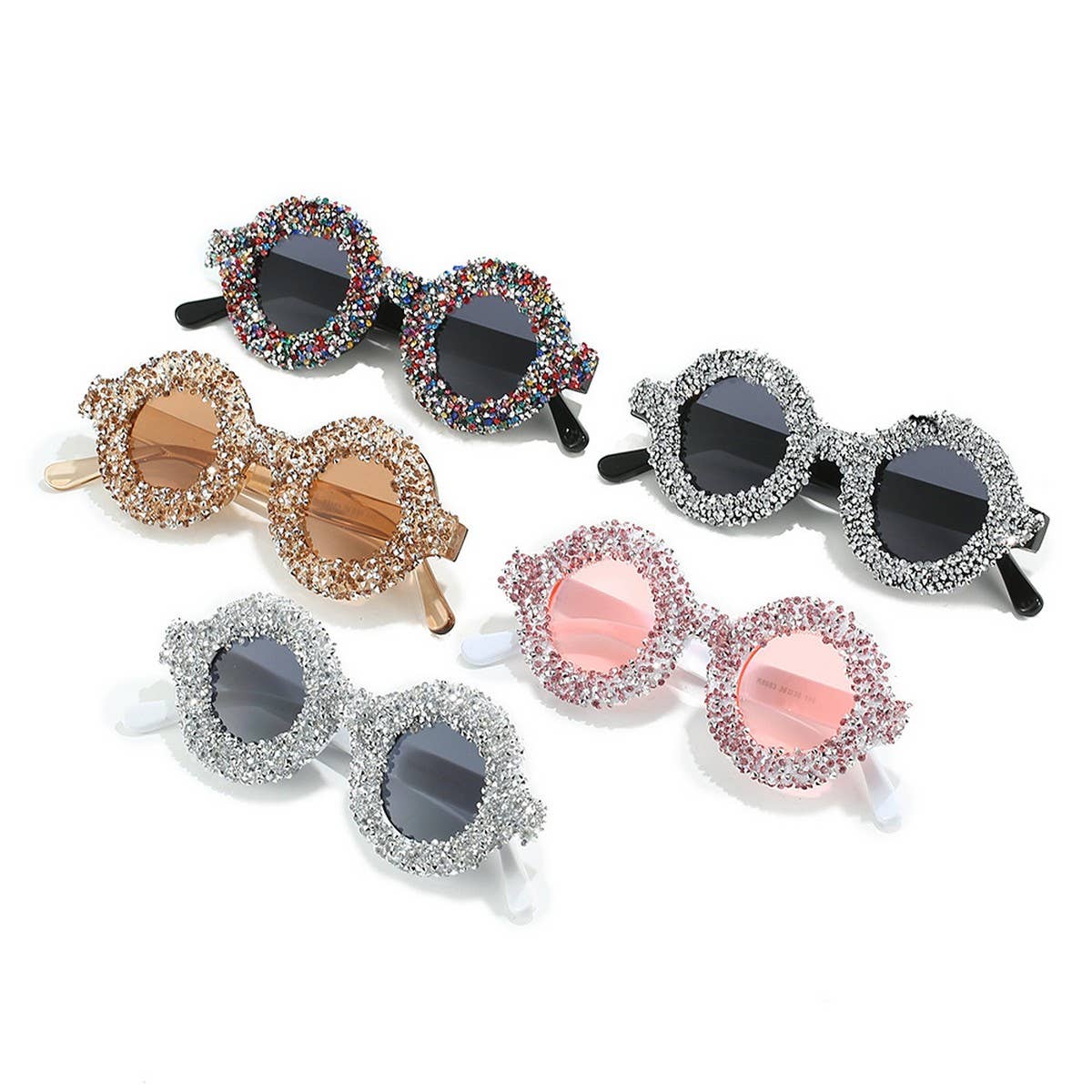 FASHIONABLE ROUND DIAMOND-STUDDED SMALL SUNGLASSES