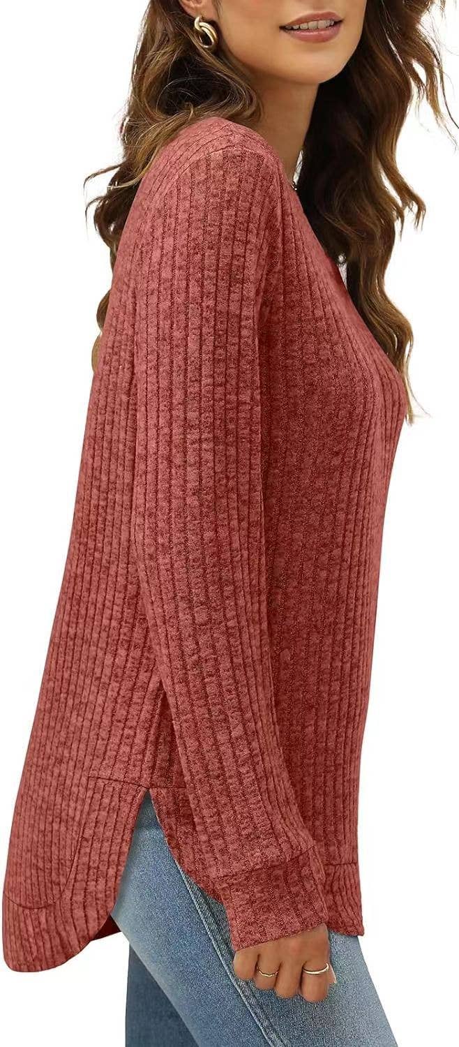 SOLID COLOR ROUND NECK LONG SLEEVE BRUSHED SHIRT