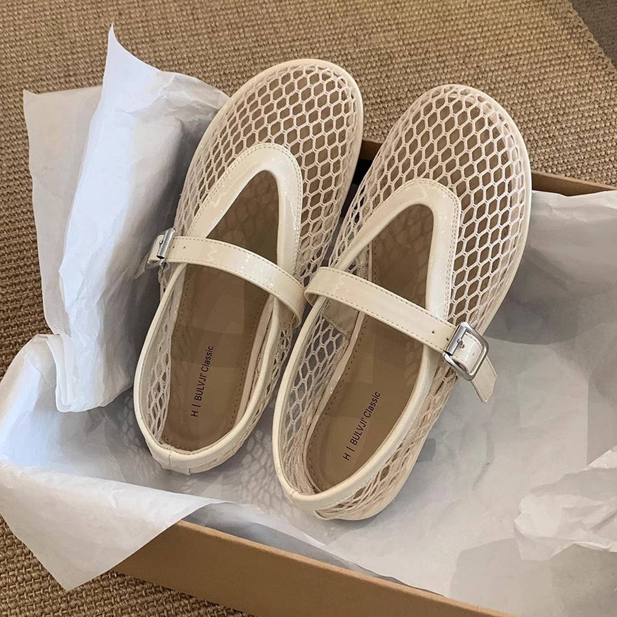 Flat Round Toe Mesh Mary Jane Ballet Sandals