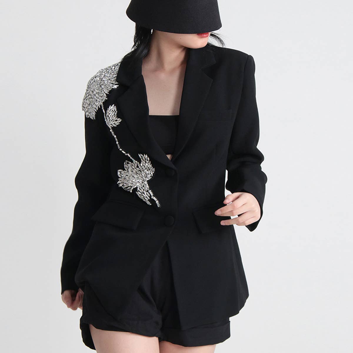 Beaded Floral Blazer ??Loose Fit Elegant Look_CWOCO1233