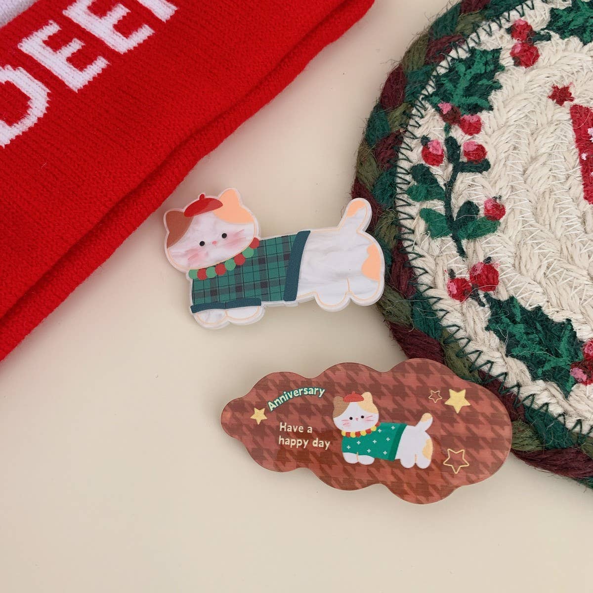 CWAHA07722_CHRISTMAS CARTOON CAT DOG ACRYLIC HAIR CLIP