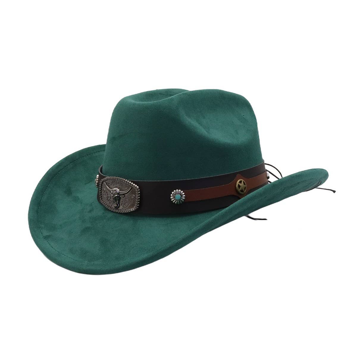 Unisex Suede Cowboy Fedora Hat Ethnic Design_CWAH04503