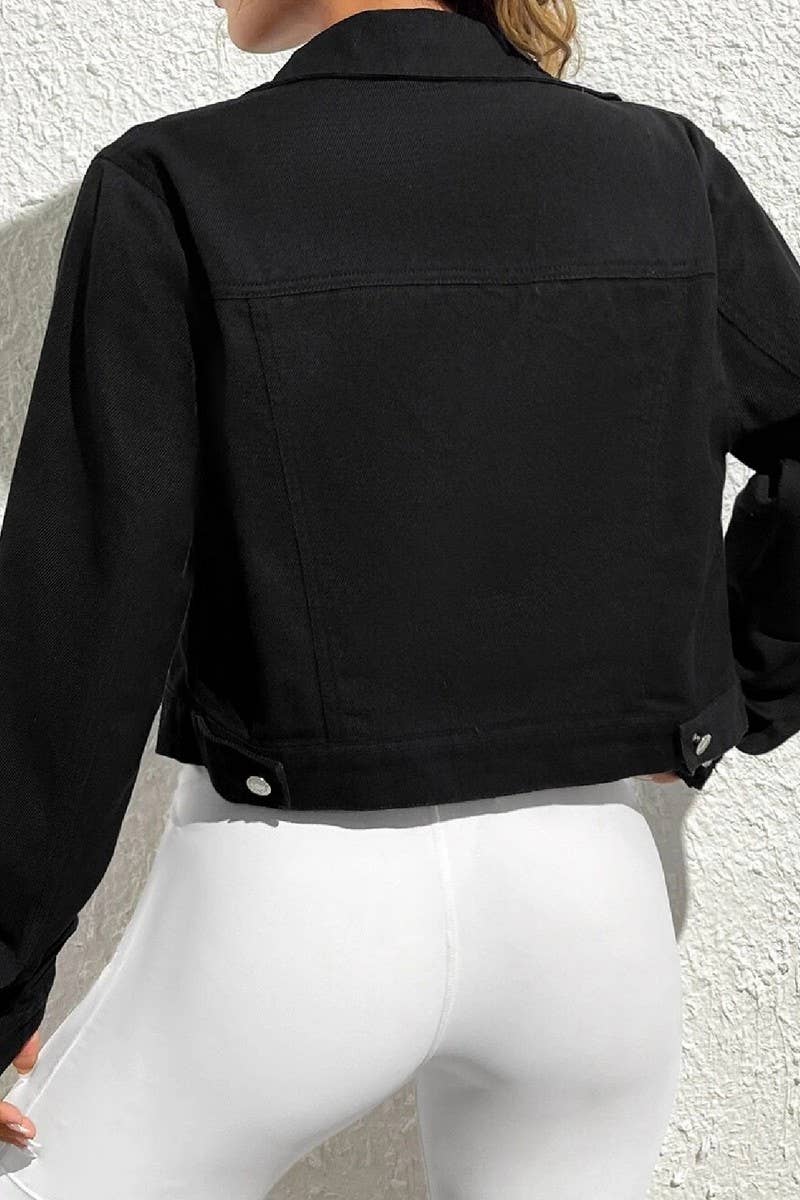 CWJJ0138_WOMEN'S CASUAL CROPPED DENIM JACKET TOP