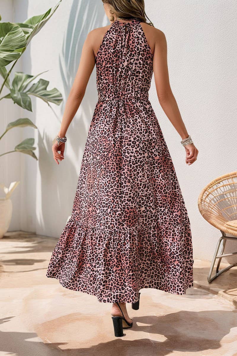 CWDHL0744_BOHO HALTER NECK BUTTERFLY PRINT LEOPARD DRESS