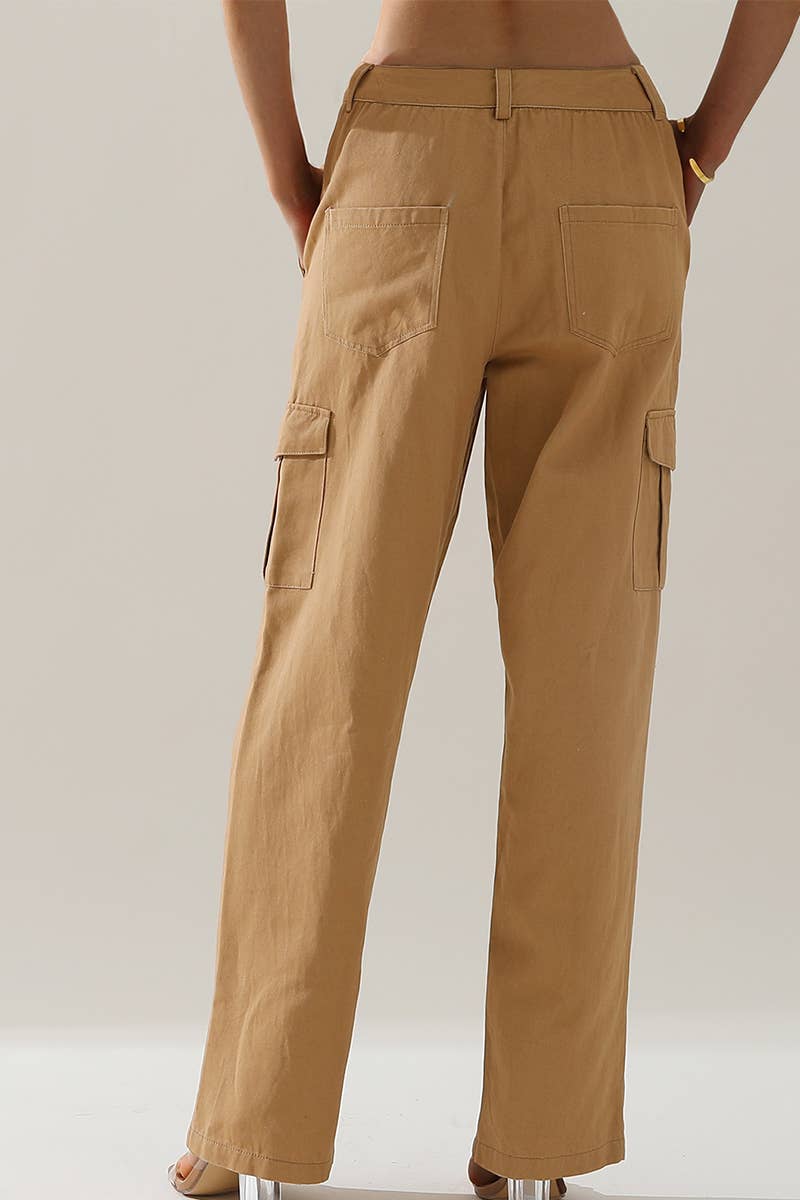 CWBLP421_Cargo Cotton Pants Wide Leg Casual Pants 4 Pockets