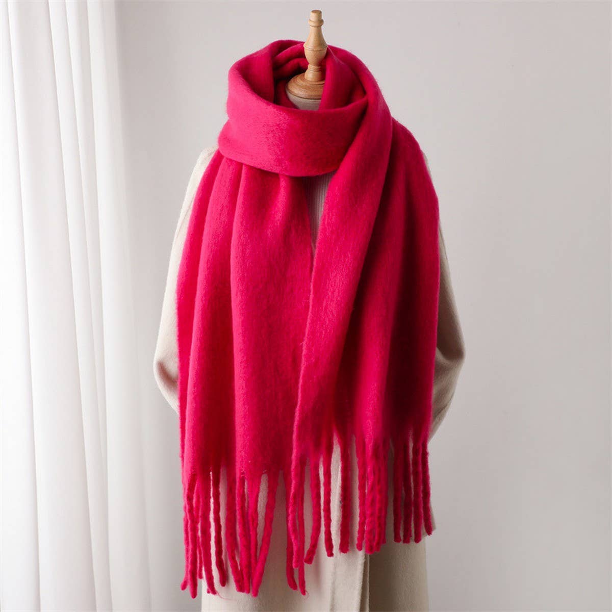Mohair Tassel Scarf for Winter, Unisex Long Shawl