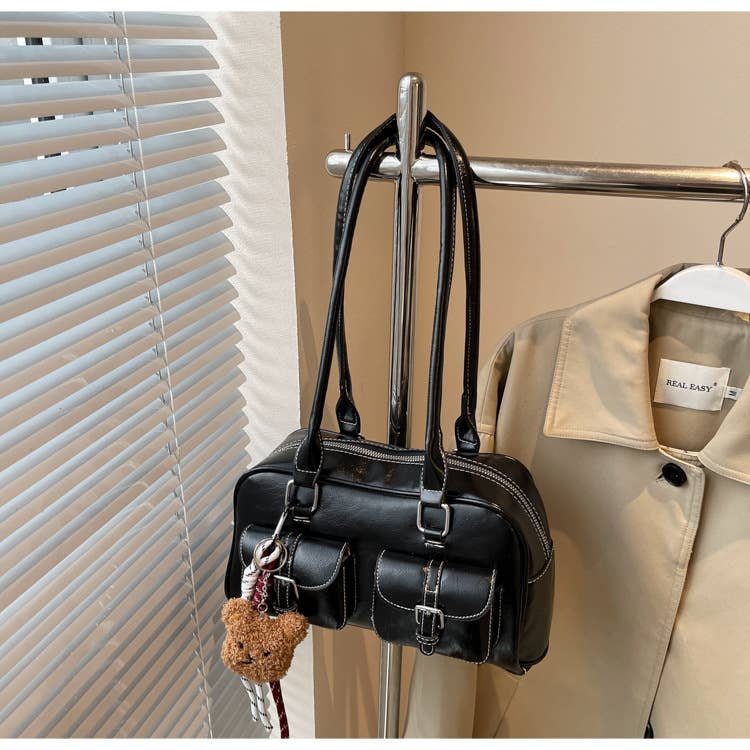 Fashionable color-blocking single-shoulder bag