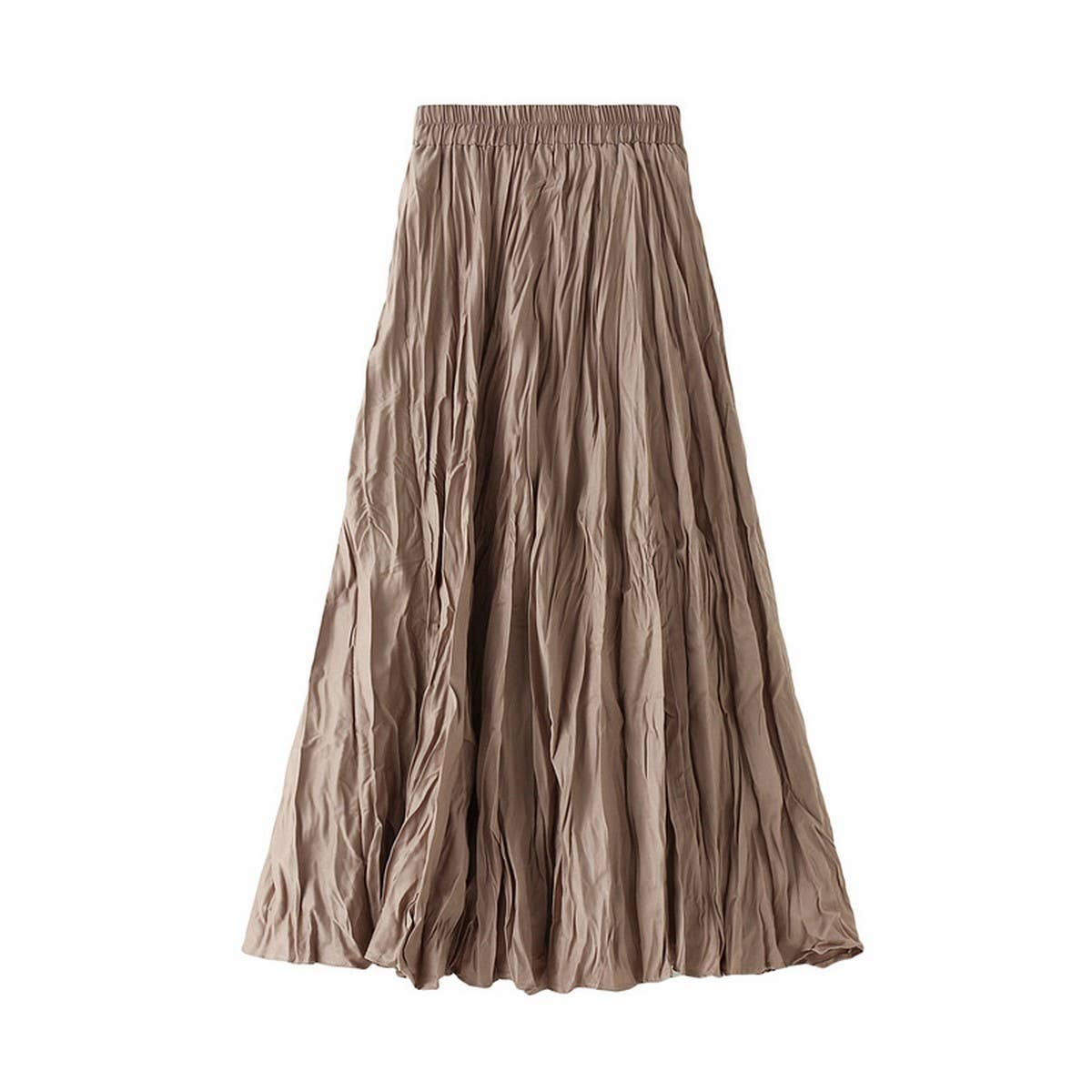 Ruched Pleated A-Line Midi Skirt
