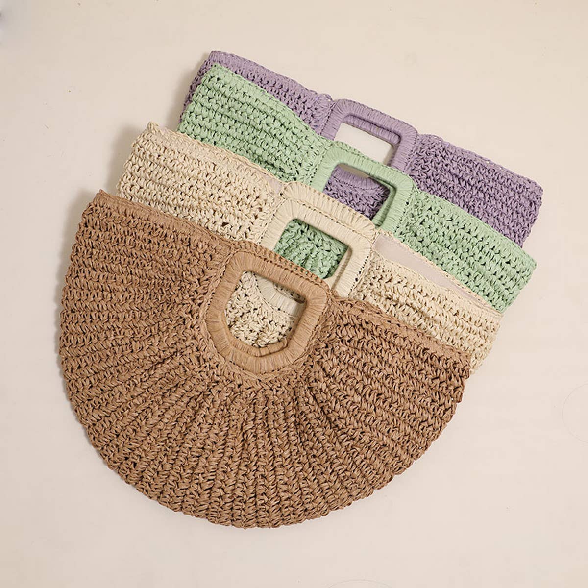 SQUARE HANDLE SEMI-CIRCLE PORTABLE STRAW BAG_CWAB1869