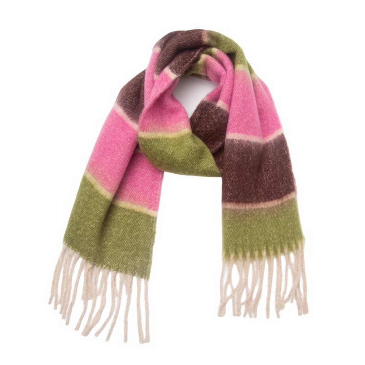 Chunky Fringe Stripe Scarf ?  Winter Yarn Wrap