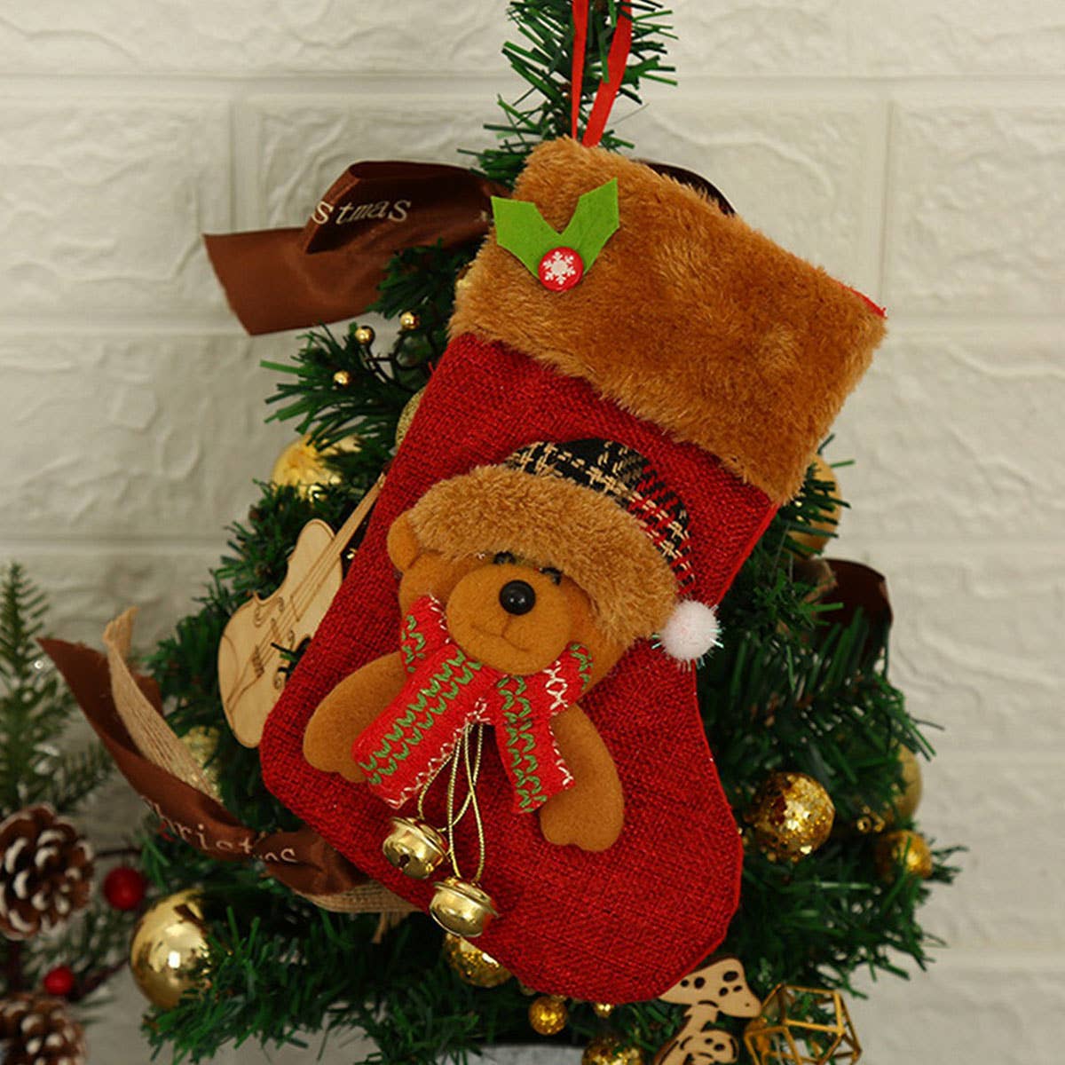 CHRISTMAS DECORATIONS WITH VARIOUS CHRISTMAS SOCKS