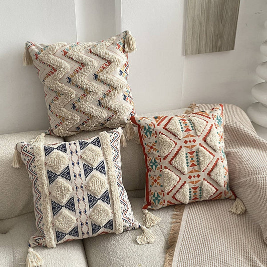 BOHEMIAN STYLE TUFTED LINEN PRINTED PILLOWCASES_CWMM0872