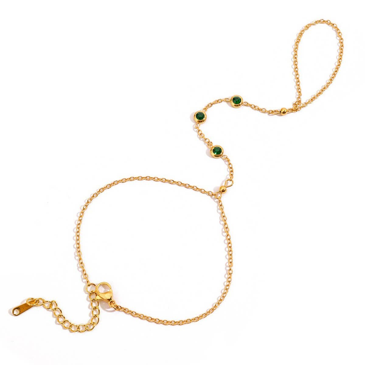 18K Gold Zircon Chain Ring Bracelet Titanium_CWAJE4649