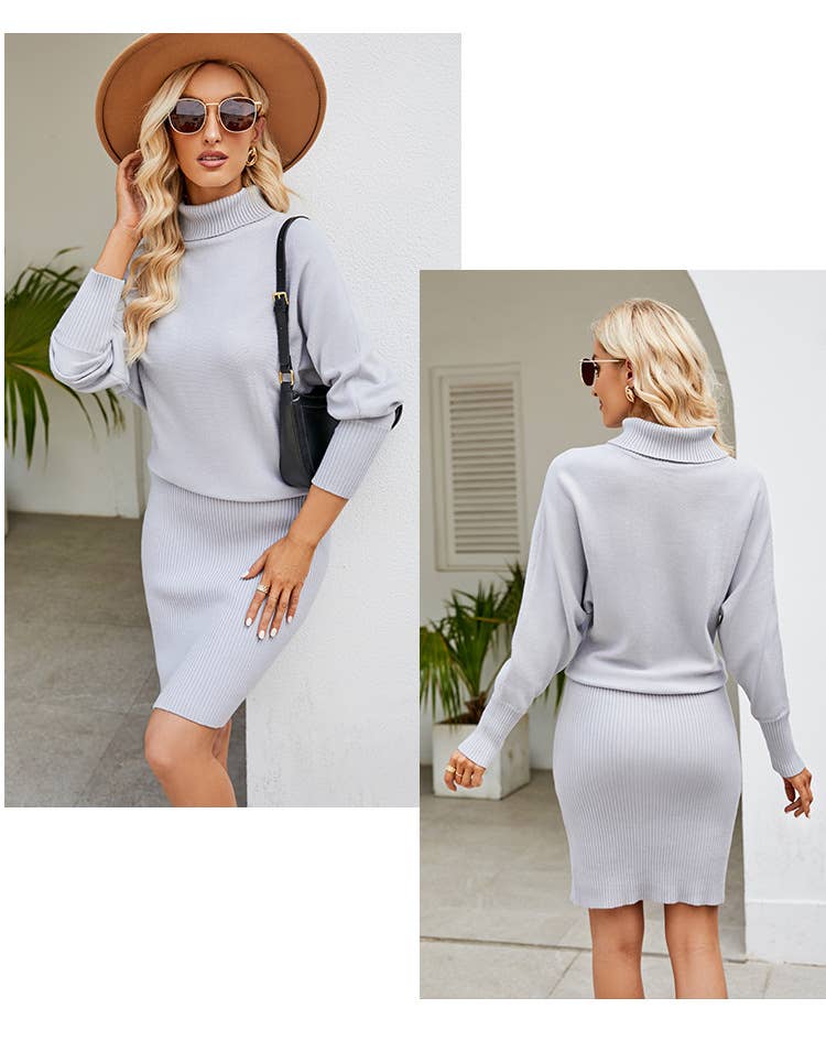 SLIM SWEATER DRESS WITH HIP WRAP AND HIGH NECK