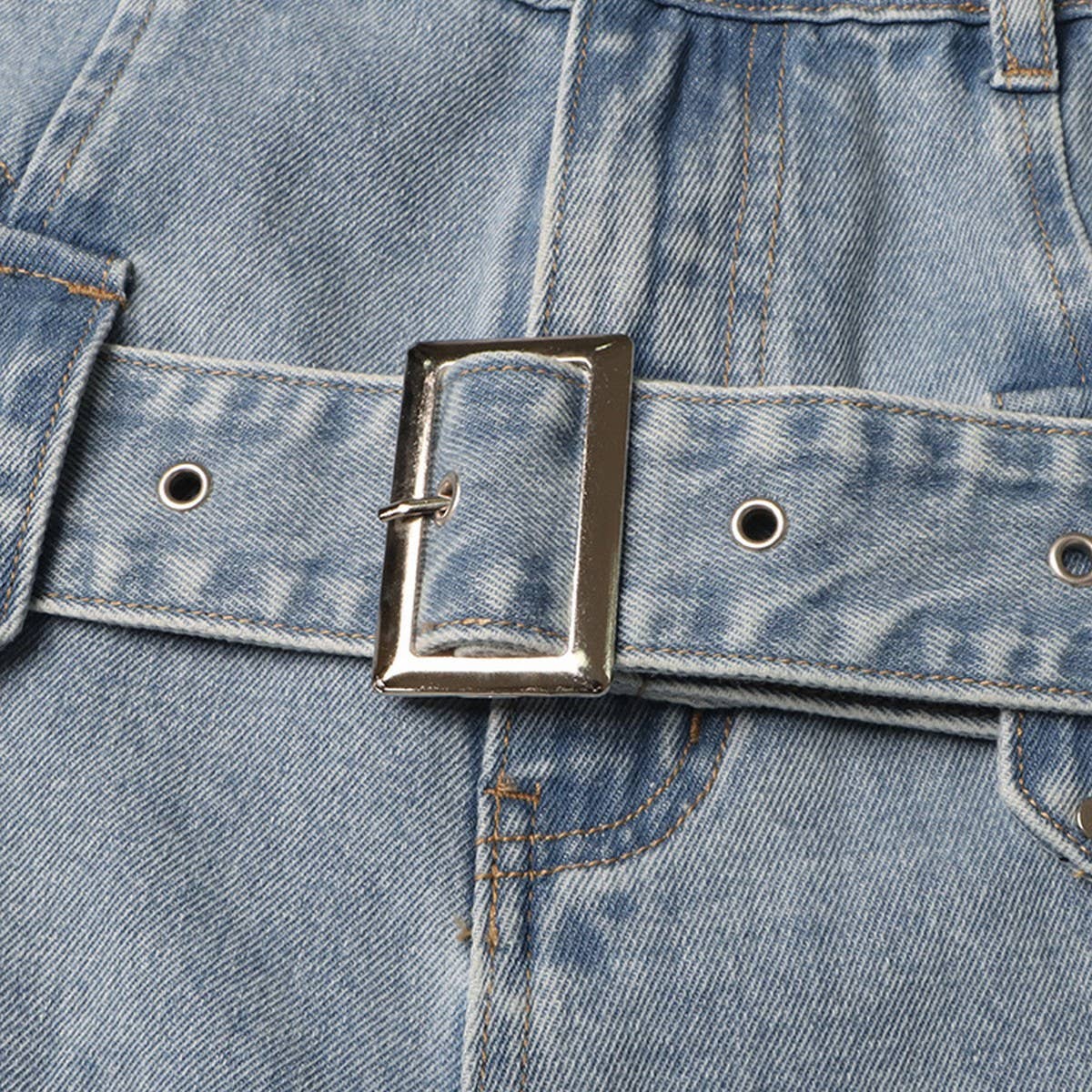 HIGH WAISTED HOLLOW EXPOSED WAIST SOLID COLOR JEANS