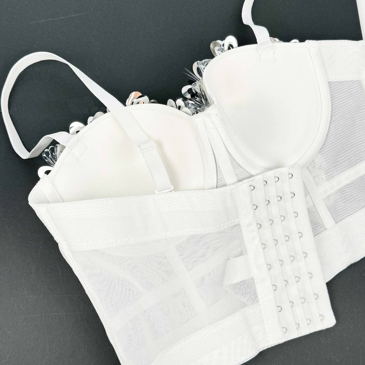 SEXY SEQUINED FLOWER HERRINGBONE CORSET