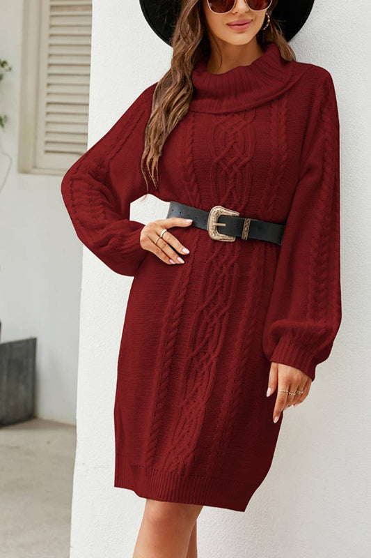 SOLID COLOR TWISTED FLORAL TURTLENECK SWEATER