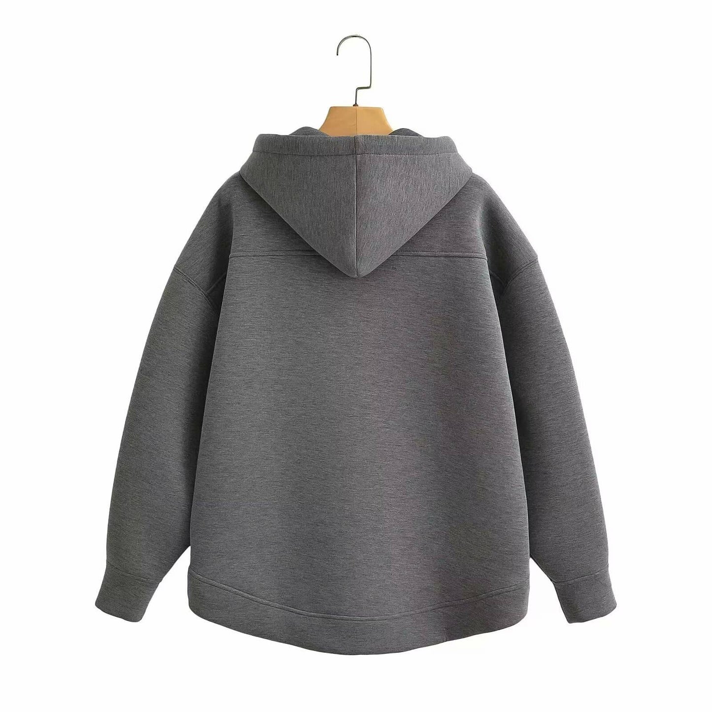 Asymmetrical casual solid-color loose hoodie