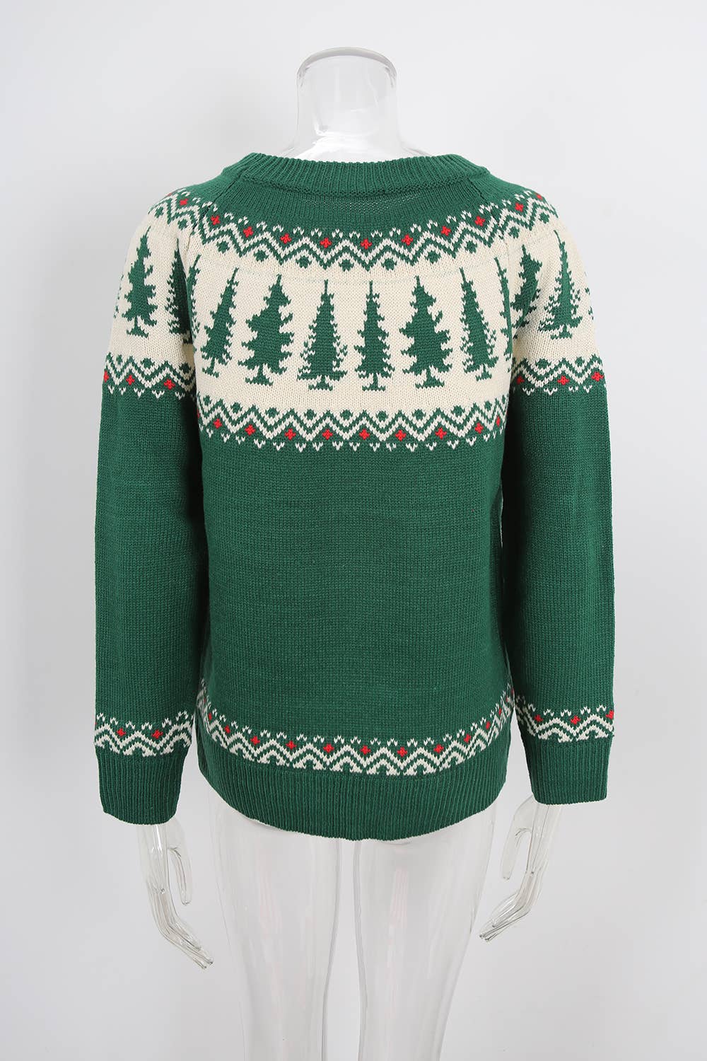 Round-neck jacquard Christmas tree green sweater