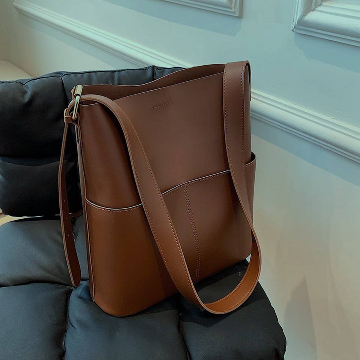 CWAB4829_SIMPLE LARGE CAPACITY BUCKET SHOULDER BAG