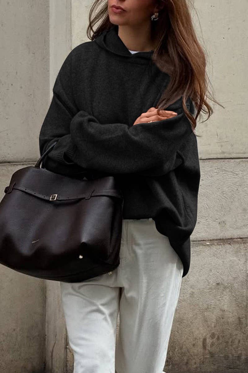 CWOHOL00632_CASUAL KNIT LONG SLEEVE HOODIE