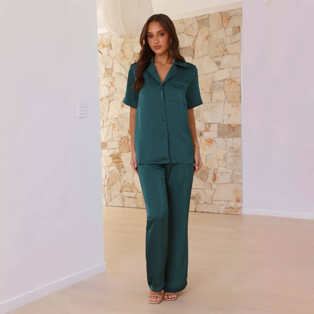 Solid color short sleeve loungewear set