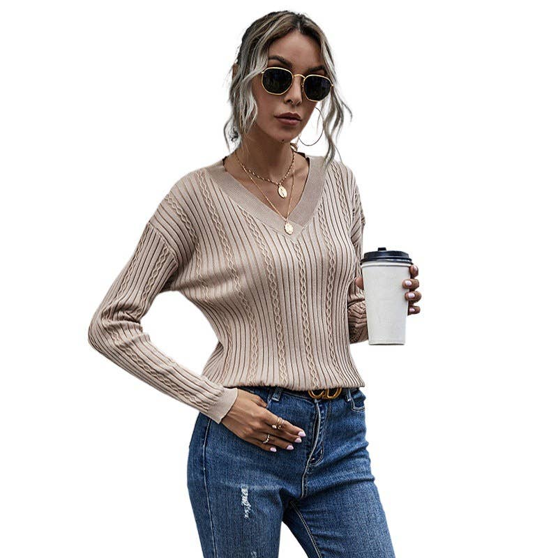 SLIMMING PULLOVER V-NECK LONG-SLEEVED SWEATER