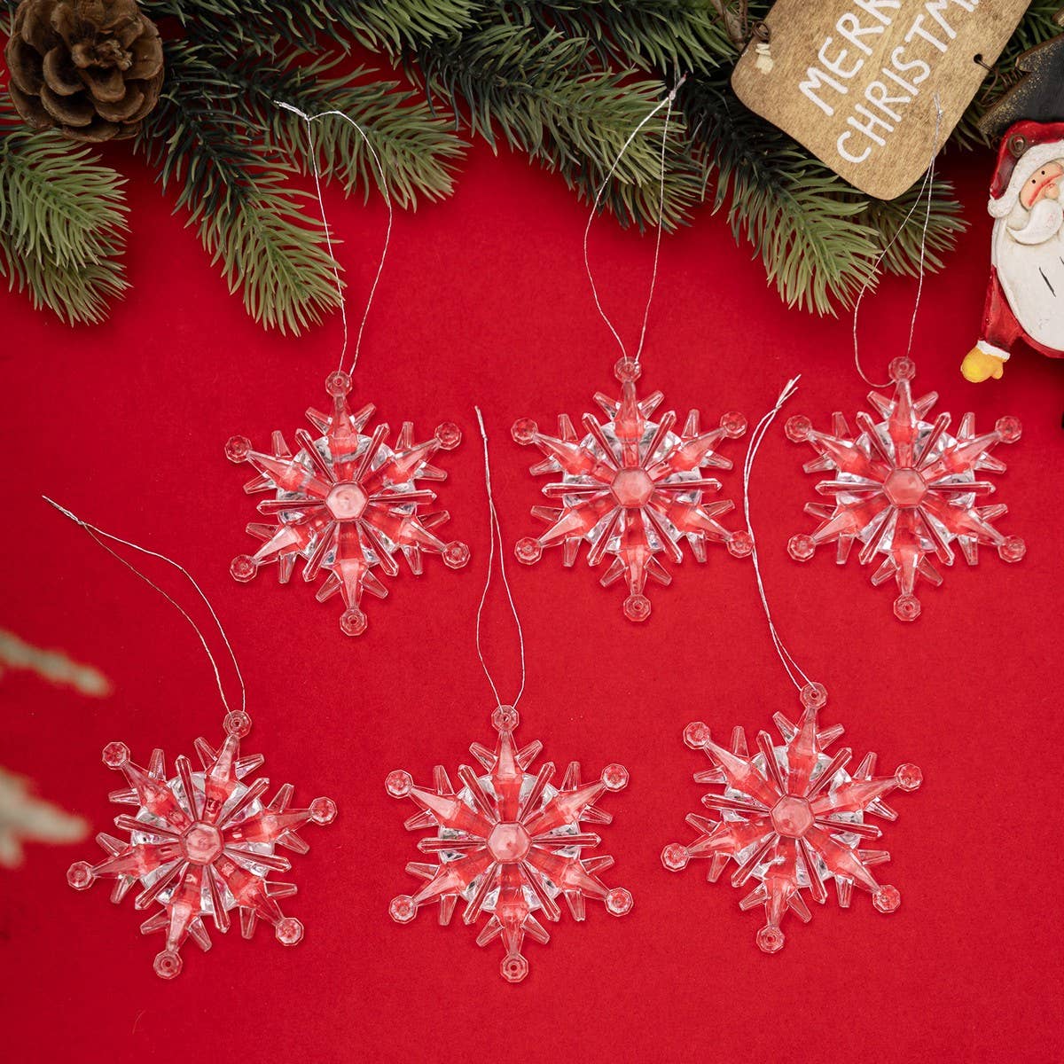 CWMM10174_6PCS CLEAR ACRYLIC SNOWFLAKE CHRISTMAS ORNAMENTS