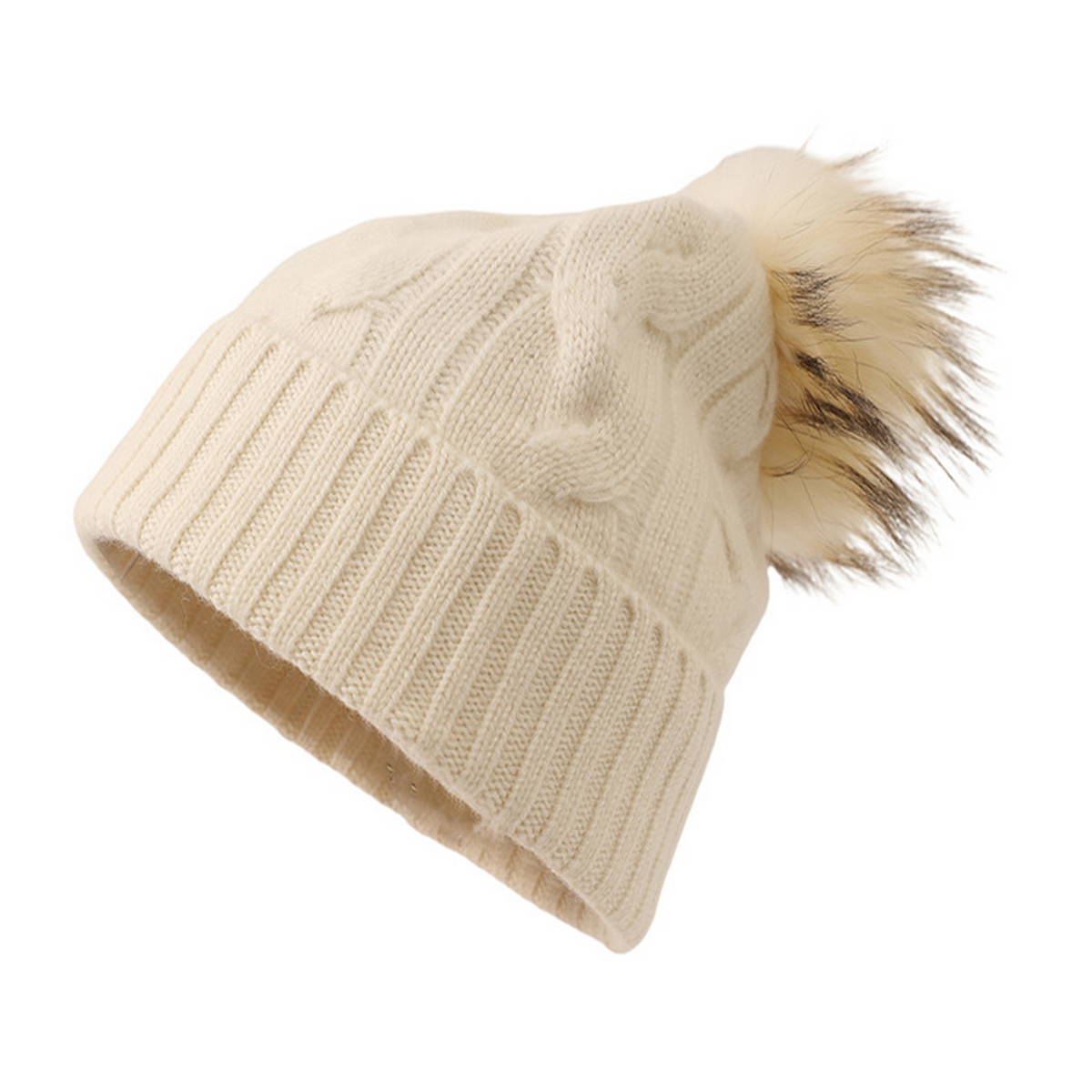 Winter Knit Pom Pom Hat ? Soft Cashmere for Her_CWAH3996