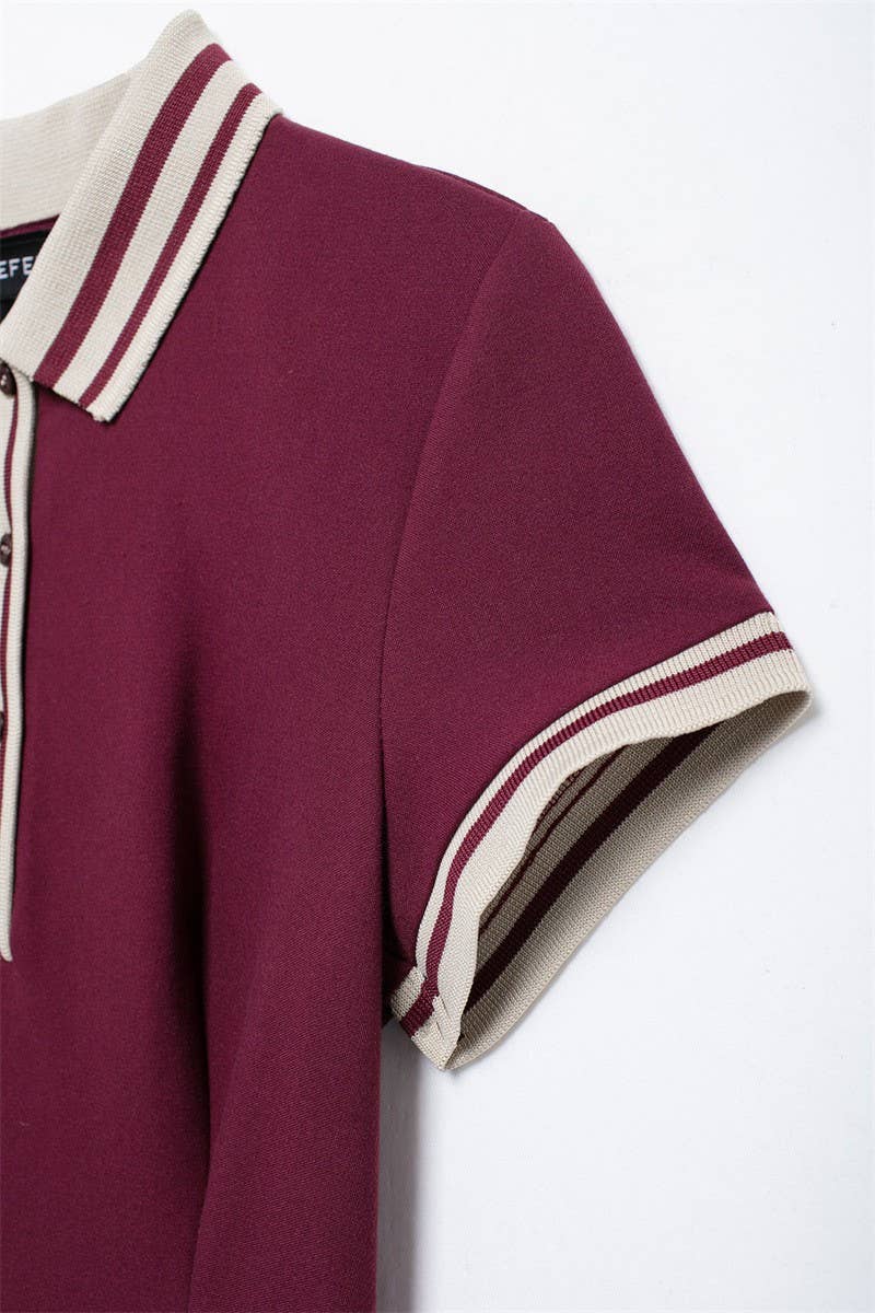 CWDSD6648_POLO COLLAR SHORT SLEEVE PREPPY DRESS
