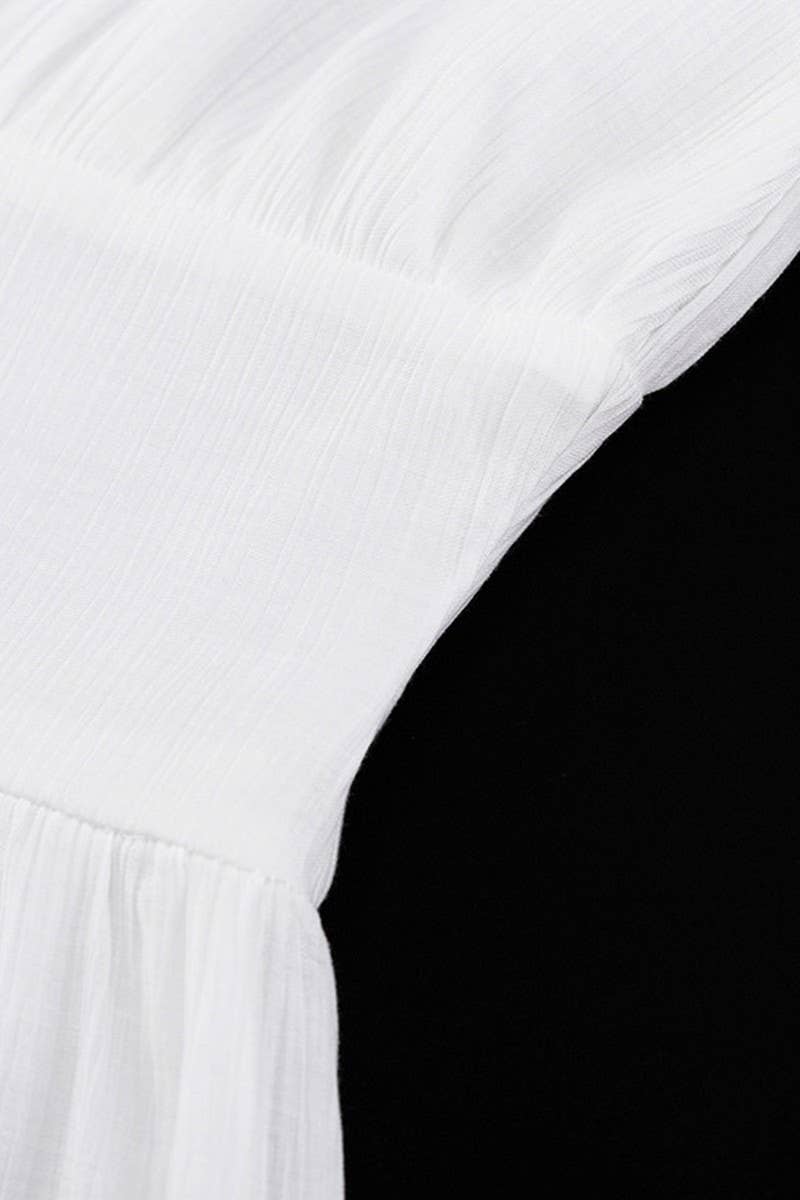 CWDMD3468_V-NECK BUTTON PUFF SLEEVE SLIM-FIT SLIT MAXI DRESS