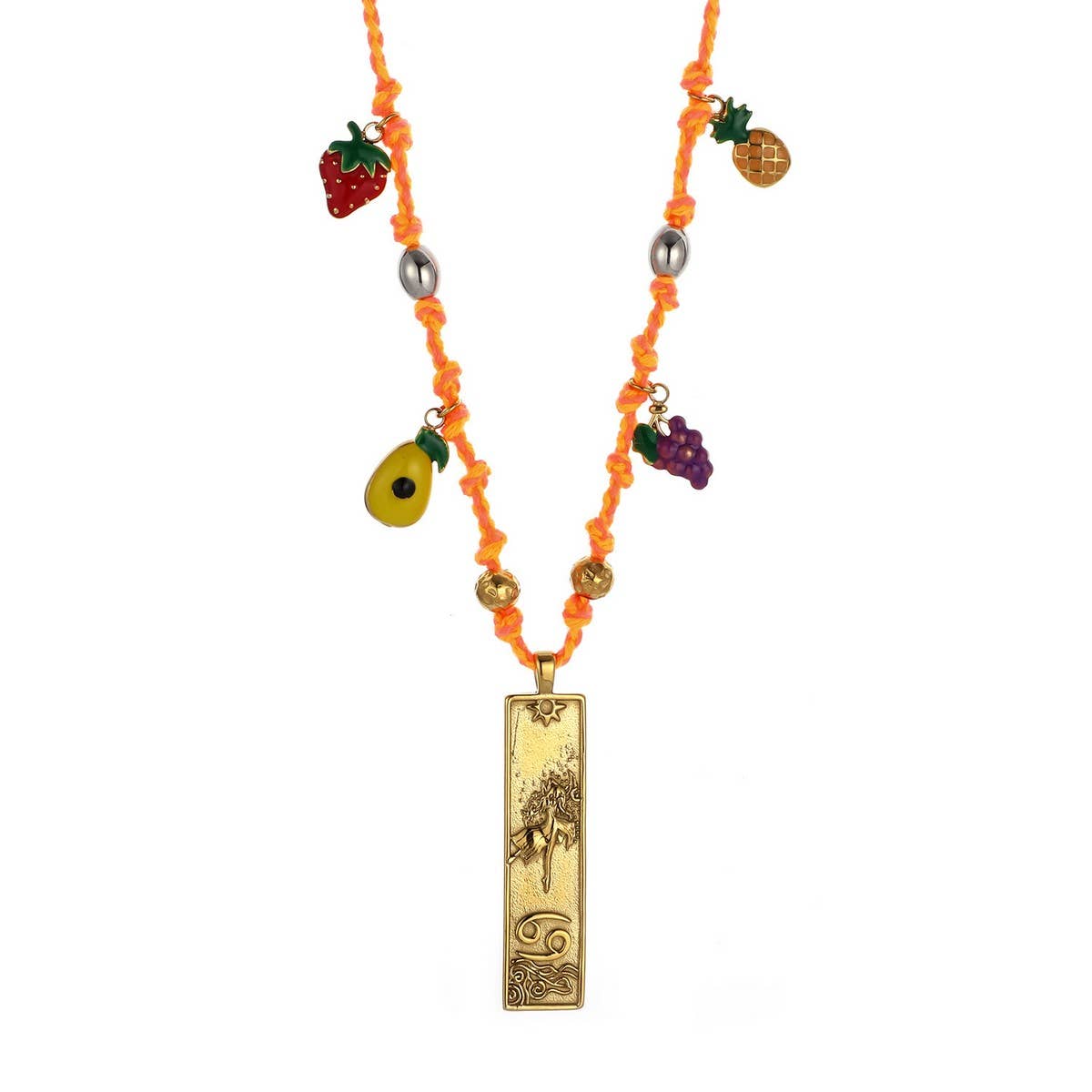 Handmade Zodiac Square Steel Cotton Necklace