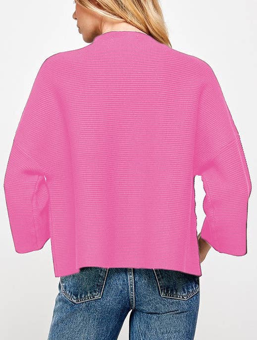 KNIT SOLID COLOR SWEATER WITH NINE-POINT SLEEVES