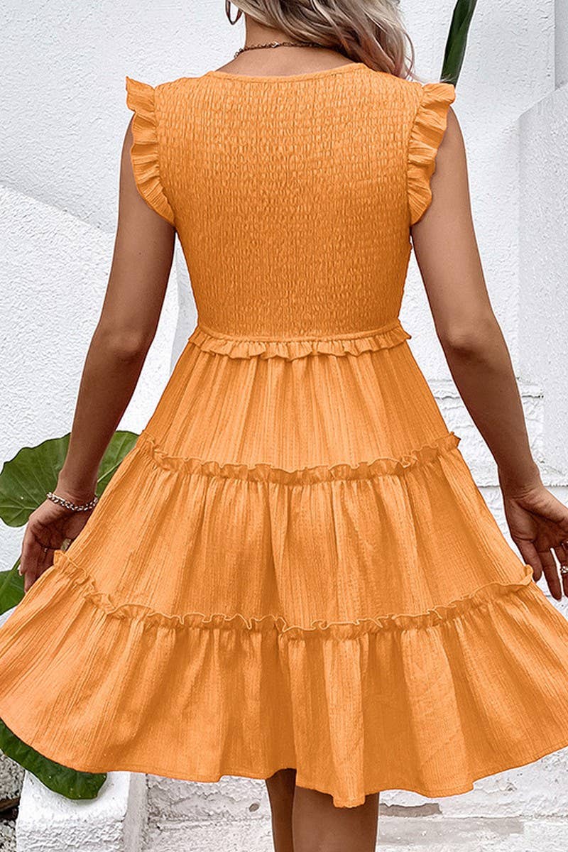 CWDSD7818_TEXTURED CASUAL SLEEVELESS PATCHWORK DRESS