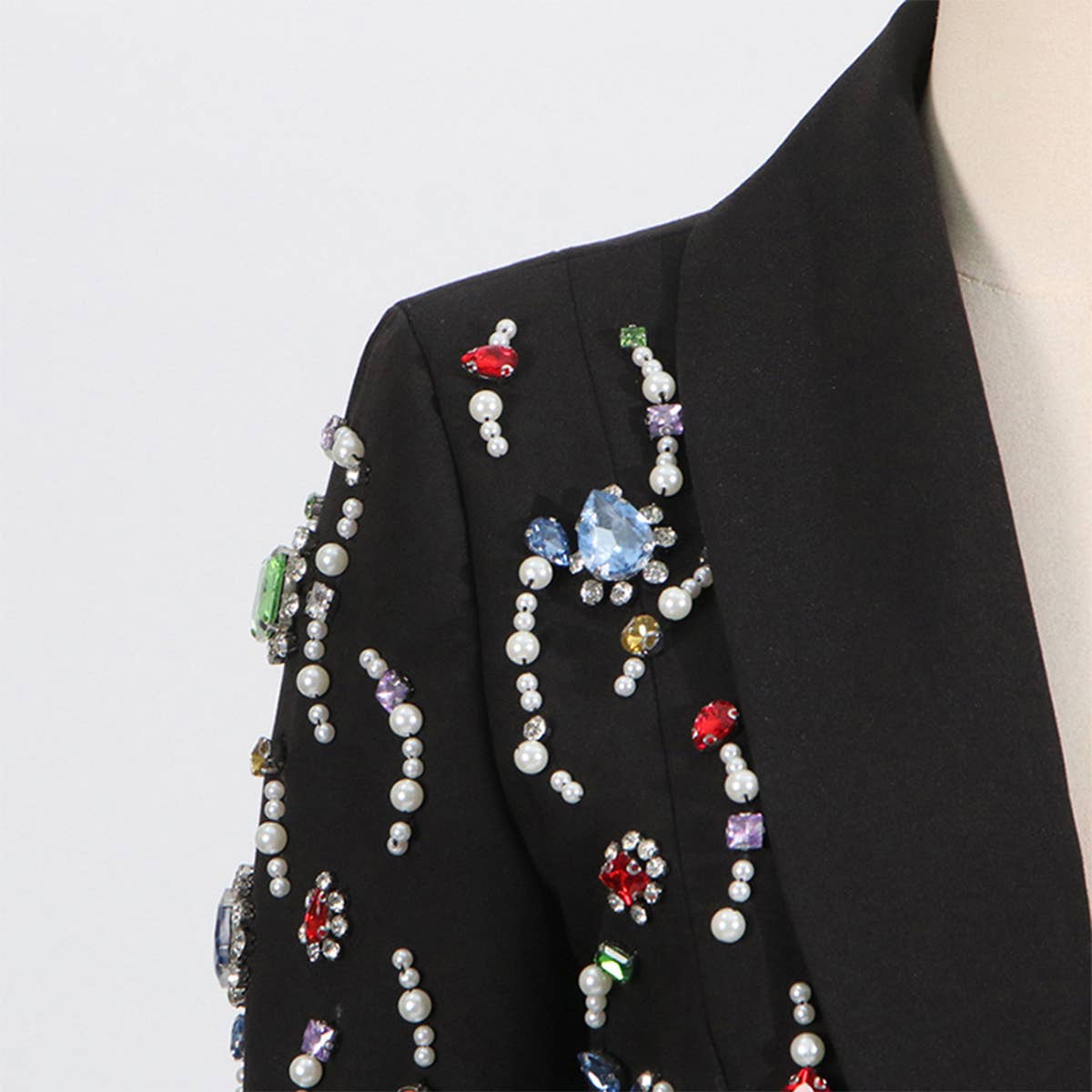 Slim Fit Rhinestone Blazer with Notched Collar_CWOCO1249