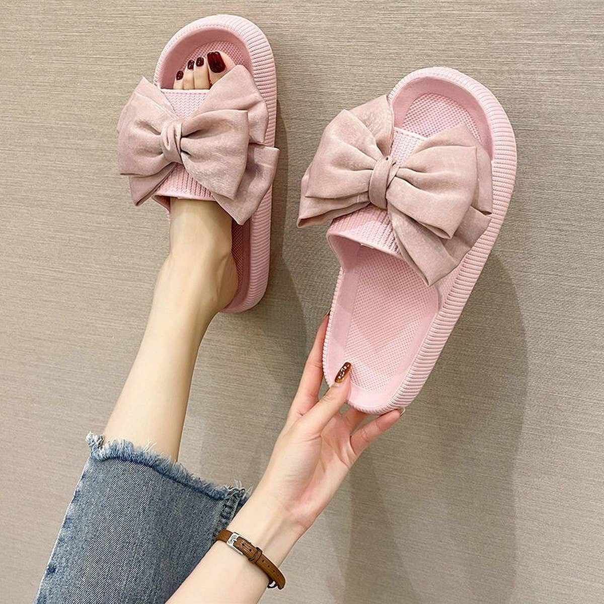 WOMEN FASHION THICK-SOLED BOW SLIPPERS