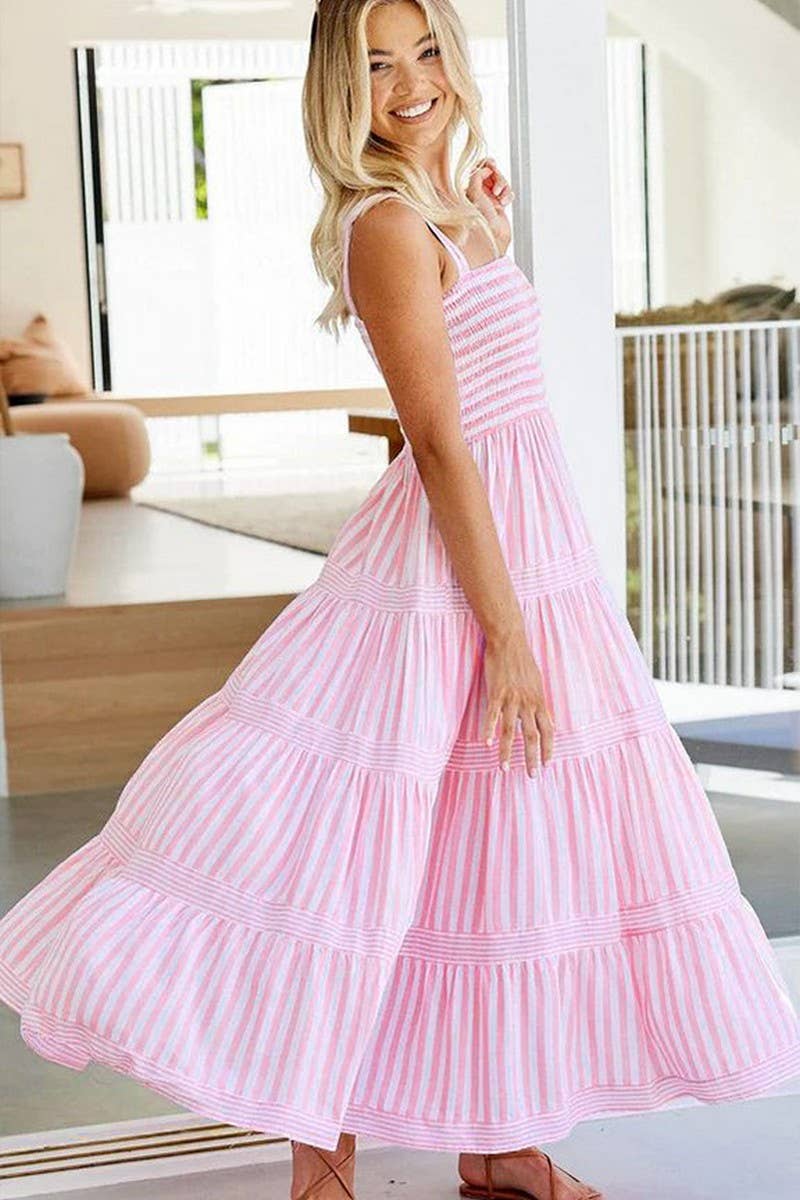 CWDMD5956_STRIPED PRINT SPAGHETTI STRAP VACATION DRESS